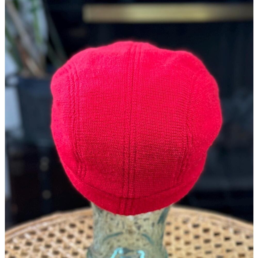 Vintage Newsboy Hat, Red 1980s Knit Newsboy Cap,  80s Hat, Red Brim Knit Cap - Picture 5 of 10
